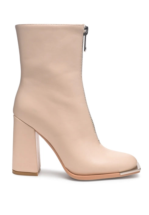 Square Toe Front Zip Ankle Boot