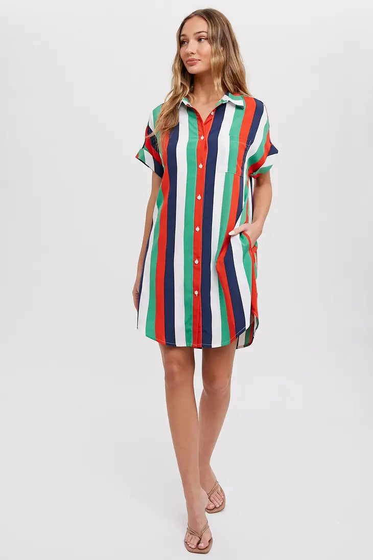 Striped Button Shirt Dress