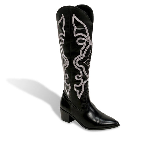 Stacked Heel Emrboidered Cowboy Boot