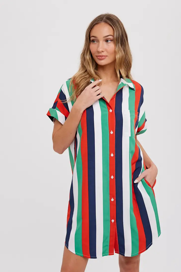 Striped Button Shirt Dress